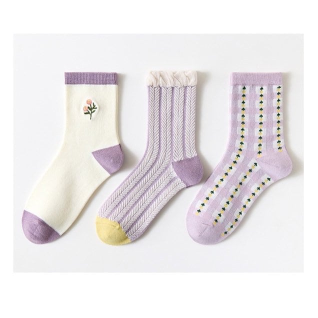 Miss June’s | Set of 3 pairs cotton socks | Cute | Pink | daily | Patterned | Designed | Women | Gift Idea | Casual | Stylish | Comfortable