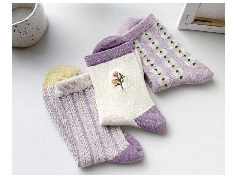 Miss June’s | Set of 3 pairs cotton socks | Cute | Pink | daily | Patterned | Designed | Women | Gift Idea | Casual | Stylish | Comfortable