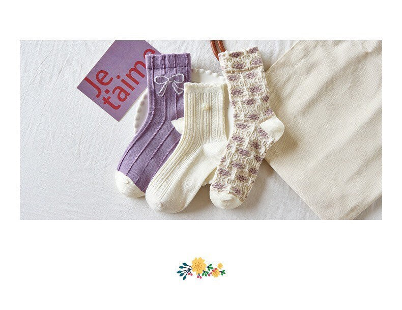 Miss June’s | Set of 3 pairs cotton socks | Cute | Pink | daily | Patterned | Designed | Women | Gift Idea | Casual | Stylish | Comfortable