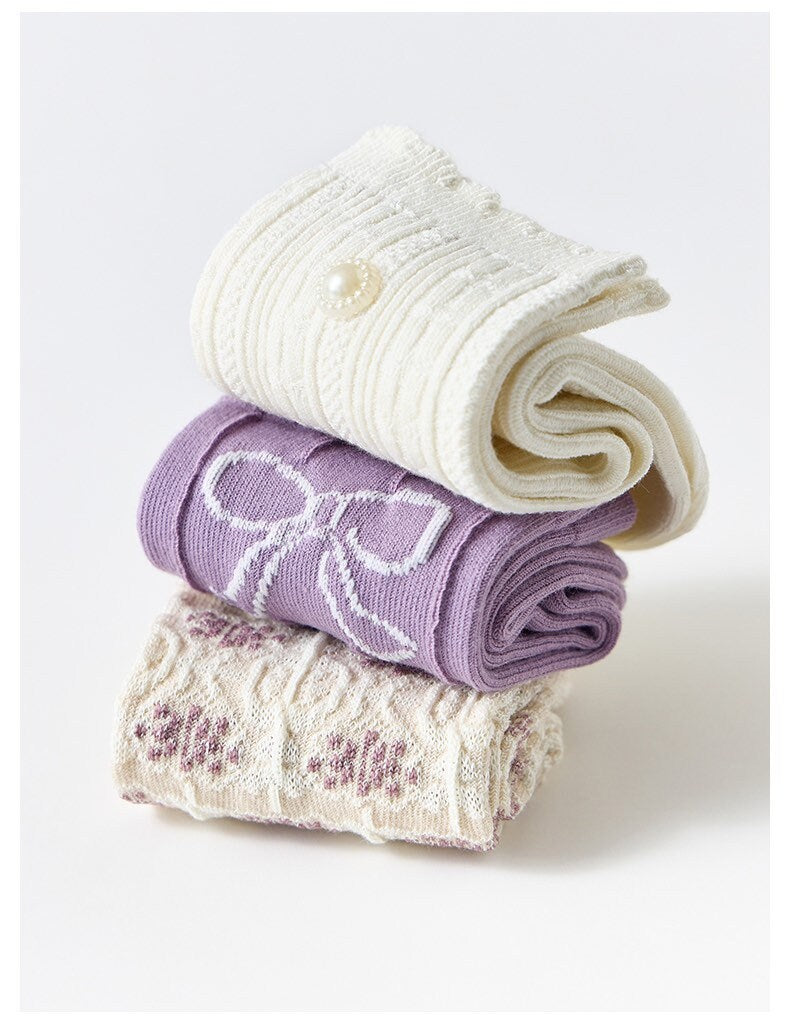 Miss June’s | Set of 3 pairs cotton socks | Cute | Pink | daily | Patterned | Designed | Women | Gift Idea | Casual | Stylish | Comfortable