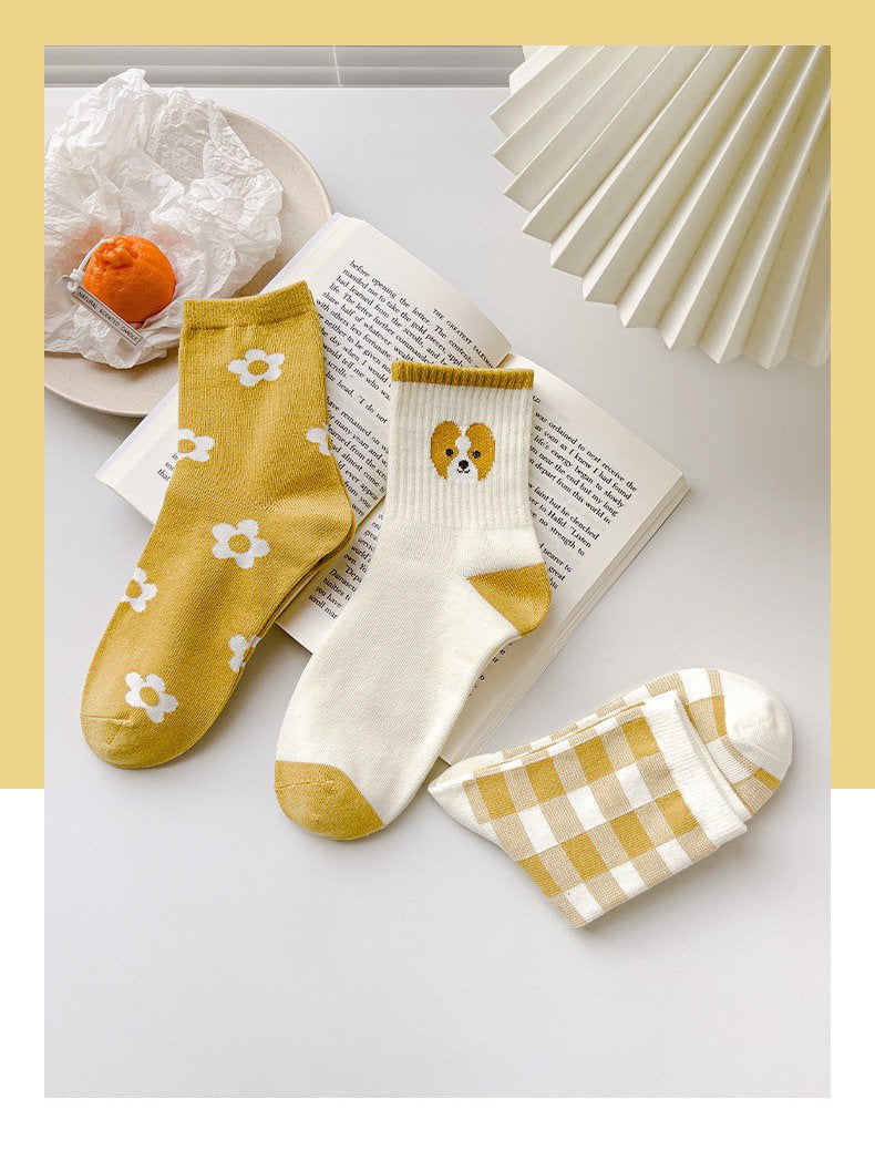 Miss June’s | Set of 3 pairs cotton socks | Cute | Pink | daily | Patterned | Designed | Women | Gift Idea | Casual | Stylish | Comfortable