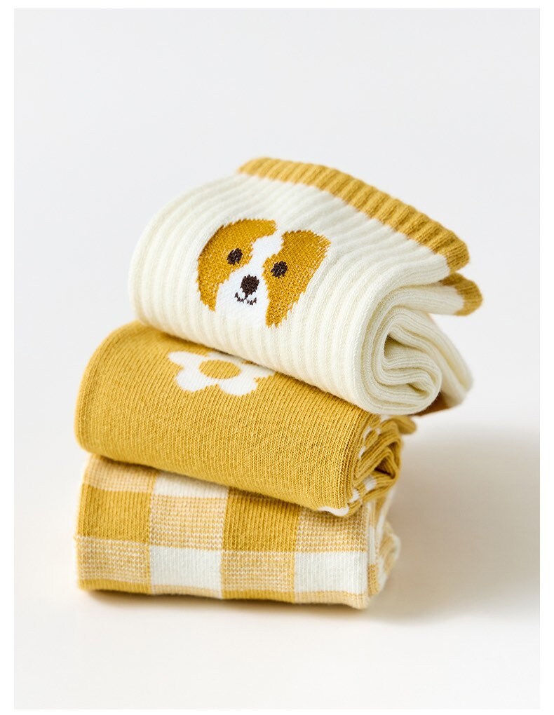 Miss June’s | Set of 3 pairs cotton socks | Cute | Pink | daily | Patterned | Designed | Women | Gift Idea | Casual | Stylish | Comfortable