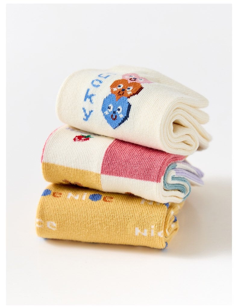 Miss June’s | Set of 3 pairs cotton socks | Cute | Pink | daily | Patterned | Designed | Women | Gift Idea | Casual | Stylish | Comfortable