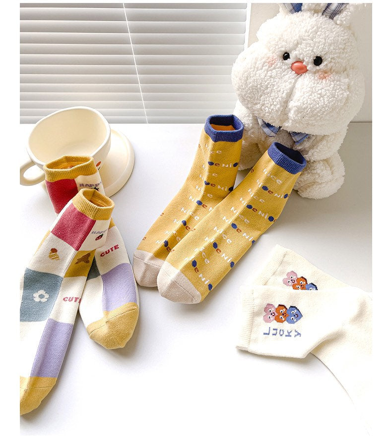 Miss June’s | Set of 3 pairs cotton socks | Cute | Pink | daily | Patterned | Designed | Women | Gift Idea | Casual | Stylish | Comfortable