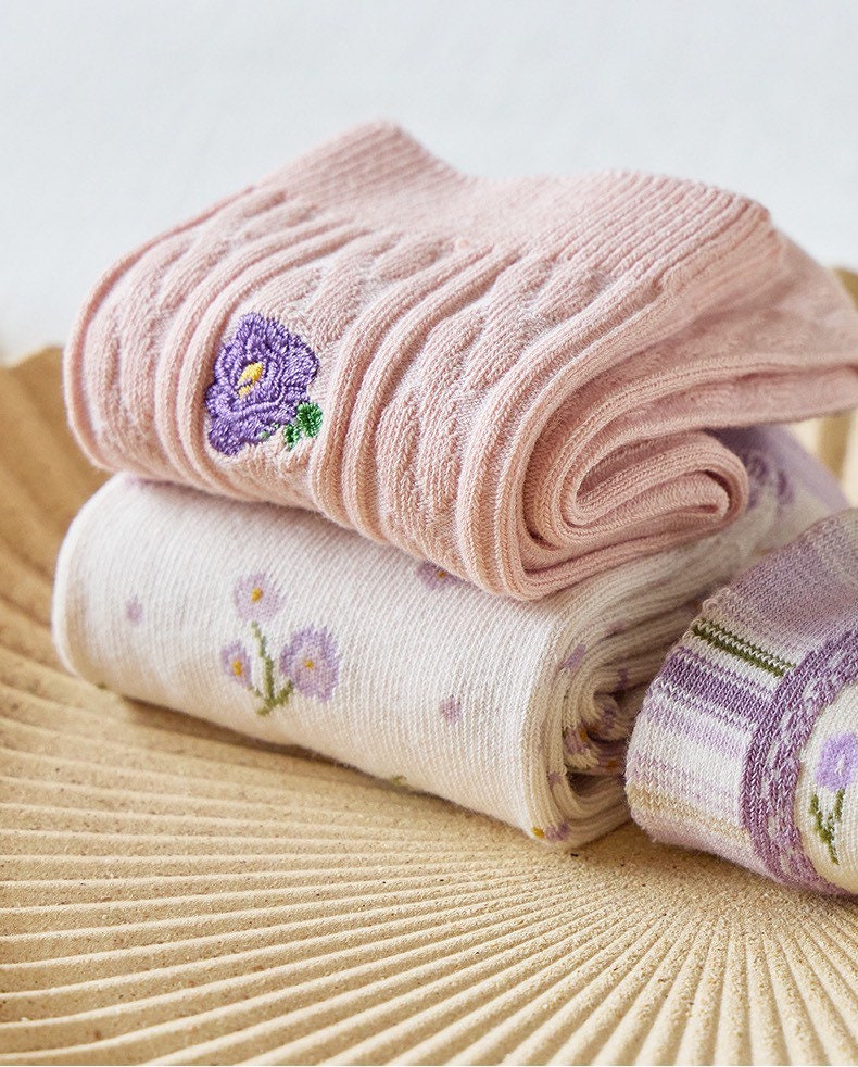 Miss June’s | Set of 3 pairs cotton socks | Cute | Pink | daily | Patterned | Designed | Women | Gift Idea | Casual | Stylish | Comfortable