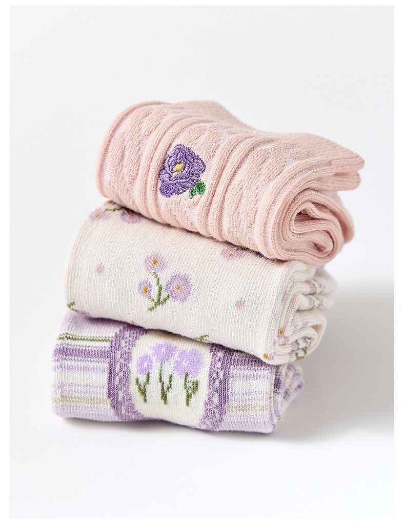 Miss June’s | Set of 3 pairs cotton socks | Cute | Pink | daily | Patterned | Designed | Women | Gift Idea | Casual | Stylish | Comfortable