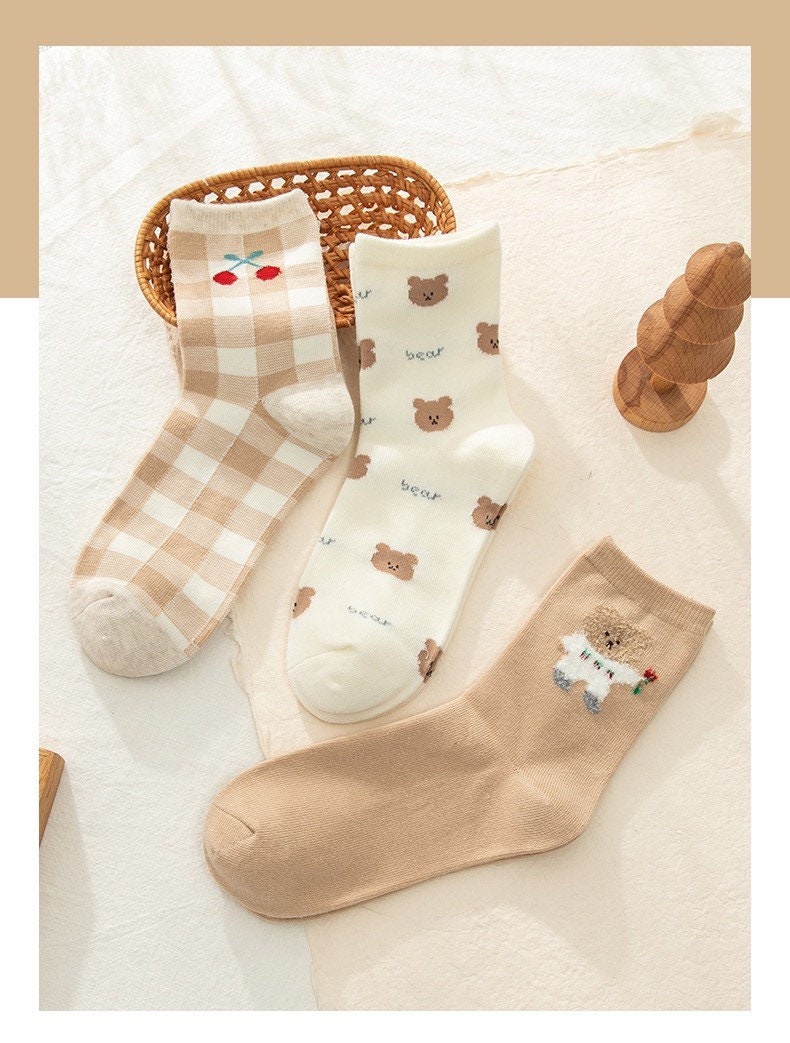 Miss June’s | Set of 3 pairs cotton socks | Cute | Pink | daily | Patterned | Designed | Women | Gift Idea | Casual | Stylish | Comfortable