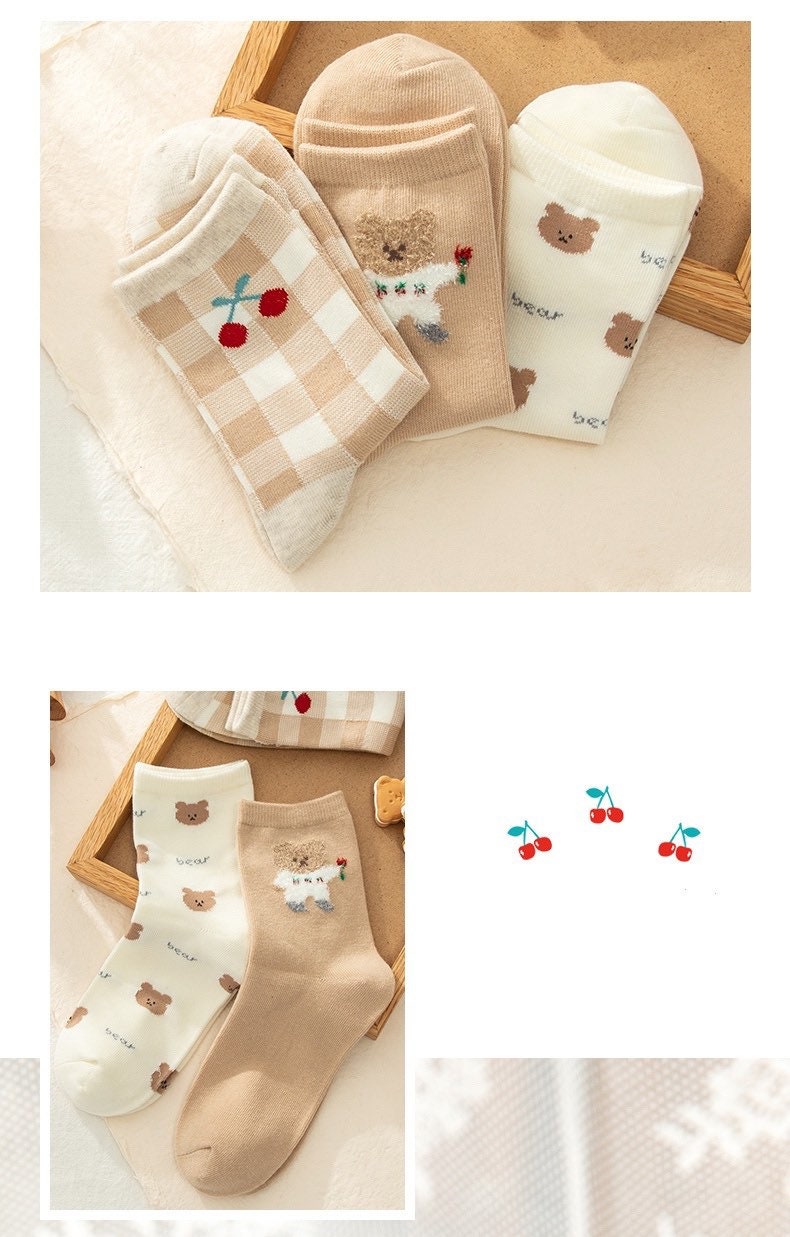 Miss June’s | Set of 3 pairs cotton socks | Cute | Pink | daily | Patterned | Designed | Women | Gift Idea | Casual | Stylish | Comfortable