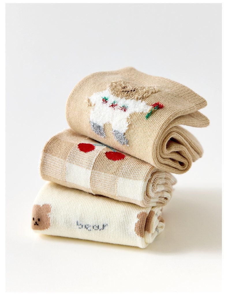 Miss June’s | Set of 3 pairs cotton socks | Cute | Pink | daily | Patterned | Designed | Women | Gift Idea | Casual | Stylish | Comfortable