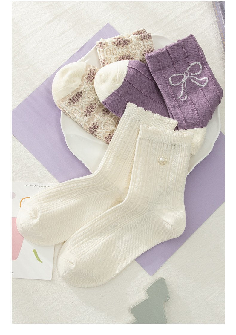 Miss June’s | Set of 3 pairs cotton socks | Cute | Pink | daily | Patterned | Designed | Women | Gift Idea | Casual | Stylish | Comfortable