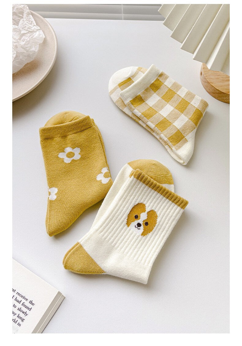 Miss June’s | Set of 3 pairs cotton socks | Cute | Pink | daily | Patterned | Designed | Women | Gift Idea | Casual | Stylish | Comfortable