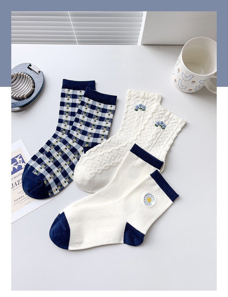 Miss June’s | Set of 3 pairs cotton socks | Cute | Pink | daily | Patterned | Designed | Women | Gift Idea | Casual | Stylish | Comfortable