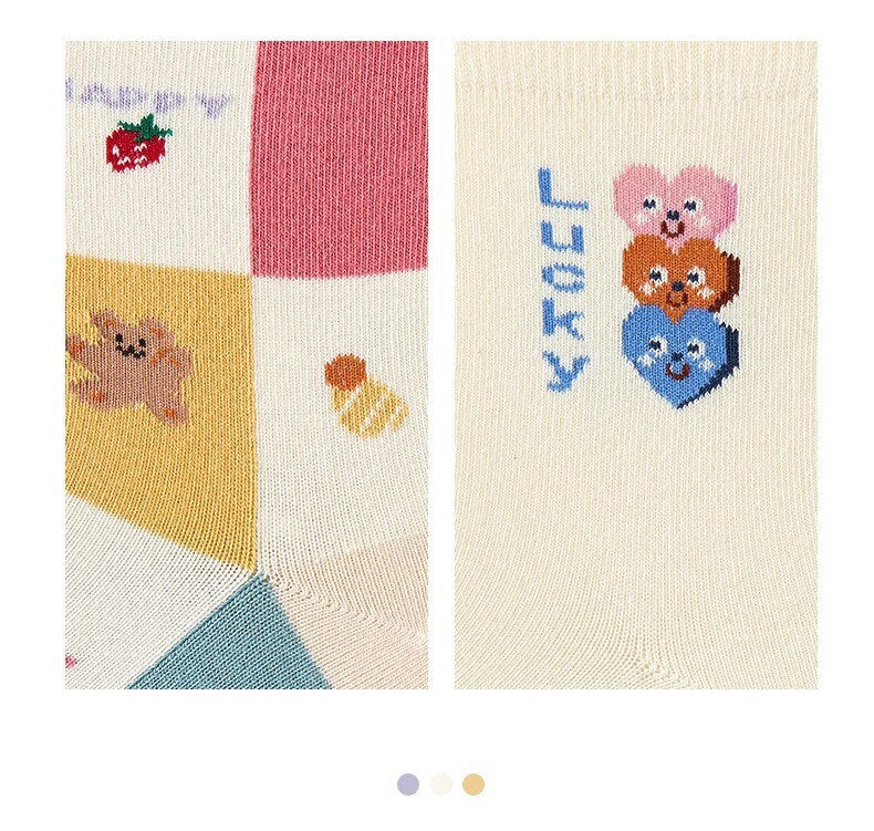 Miss June’s | Set of 3 pairs cotton socks | Cute | Pink | daily | Patterned | Designed | Women | Gift Idea | Casual | Stylish | Comfortable