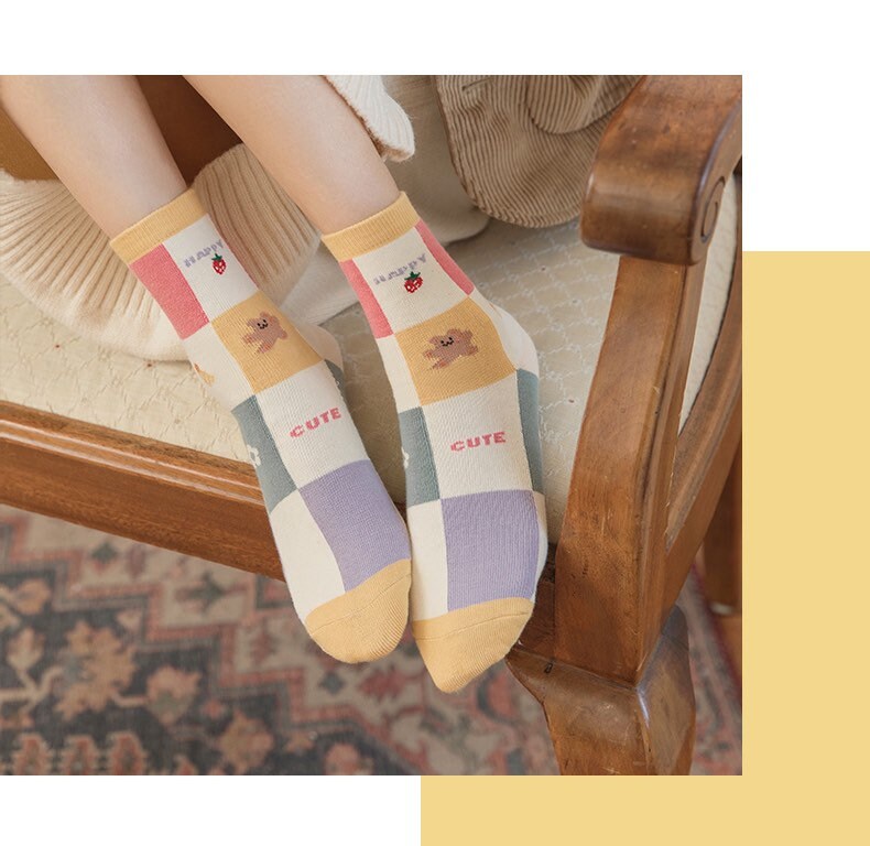 Miss June’s | Set of 3 pairs cotton socks | Cute | Pink | daily | Patterned | Designed | Women | Gift Idea | Casual | Stylish | Comfortable