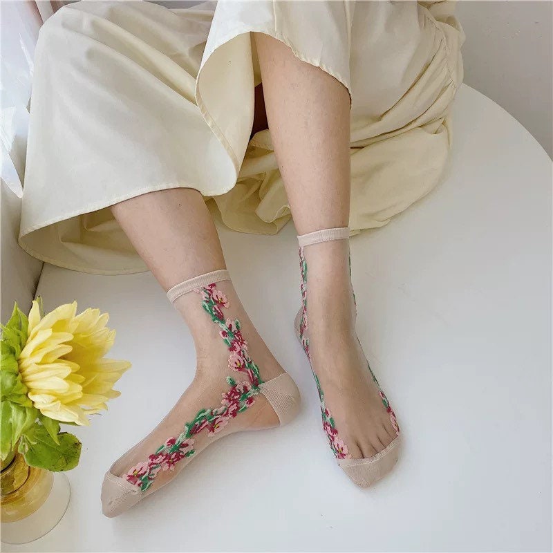 Miss June’s | Women’s Glass Silk-like Transparent socks | Cute | Colorful | Summer | Patterned | Gift Idea | Casual | Comfortable |Art|