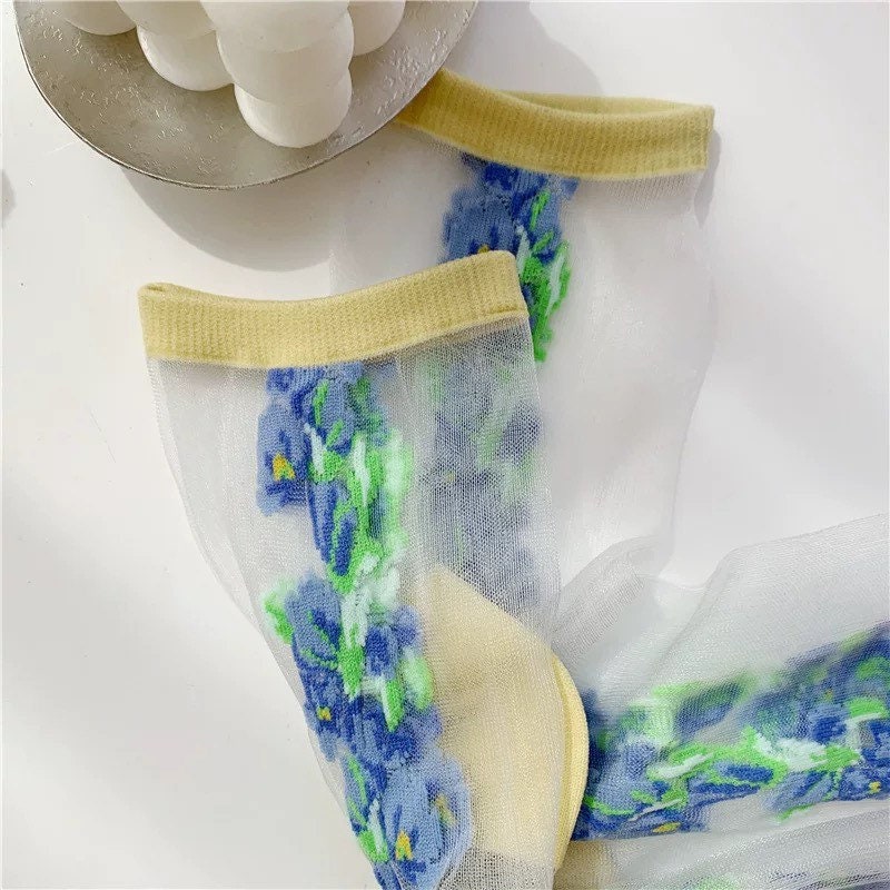 Miss June’s | Women’s Glass Silk-like Transparent socks | Cute | Colorful | Summer | Patterned | Gift Idea | Casual | Comfortable |Art|