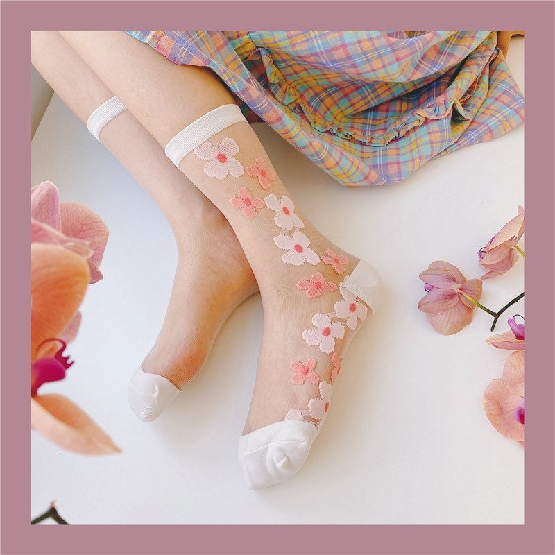 Miss June’s | Women’s Glass Silk-like Transparent socks | Cute | Colorful | Summer | Patterned | Gift Idea | Casual | Comfortable |Art|