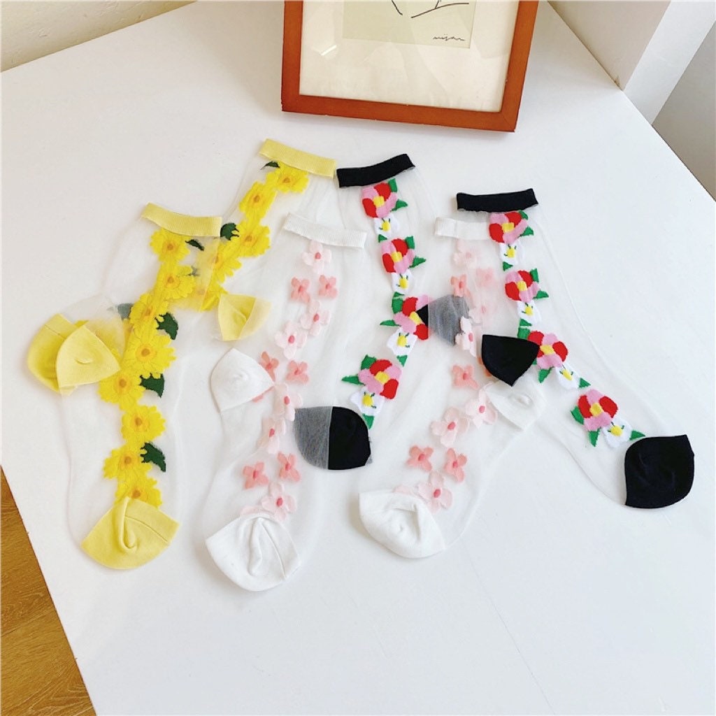 Miss June’s | Women’s Glass Silk-like Transparent socks | Cute | Colorful | Summer | Patterned | Gift Idea | Casual | Comfortable |Art|