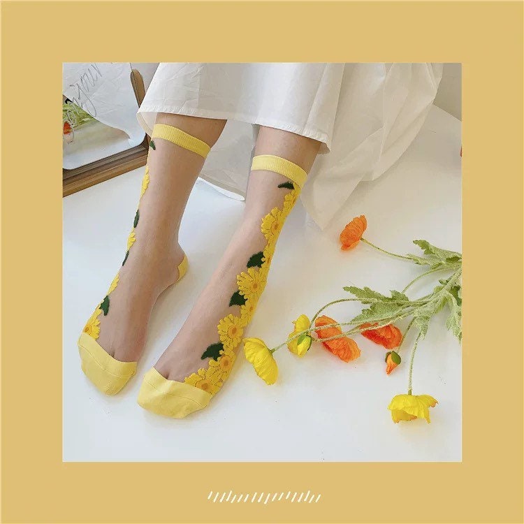 Miss June’s | Women’s Glass Silk-like Transparent socks | Cute | Colorful | Summer | Patterned | Gift Idea | Casual | Comfortable |Art|
