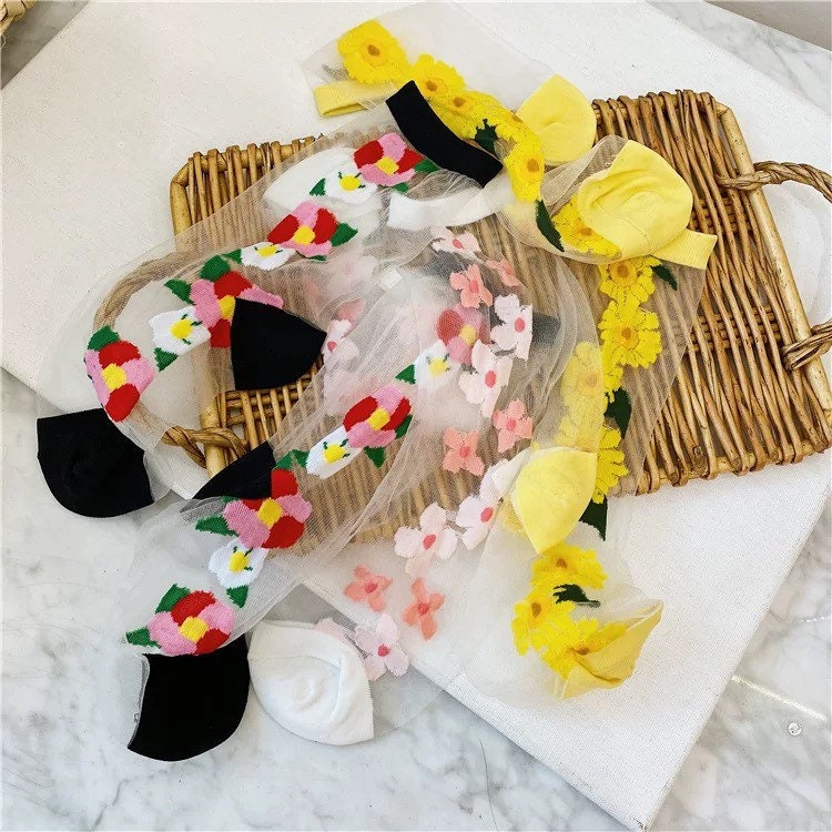 Miss June’s | Women’s Glass Silk-like Transparent socks | Cute | Colorful | Summer | Patterned | Gift Idea | Casual | Comfortable |Art|