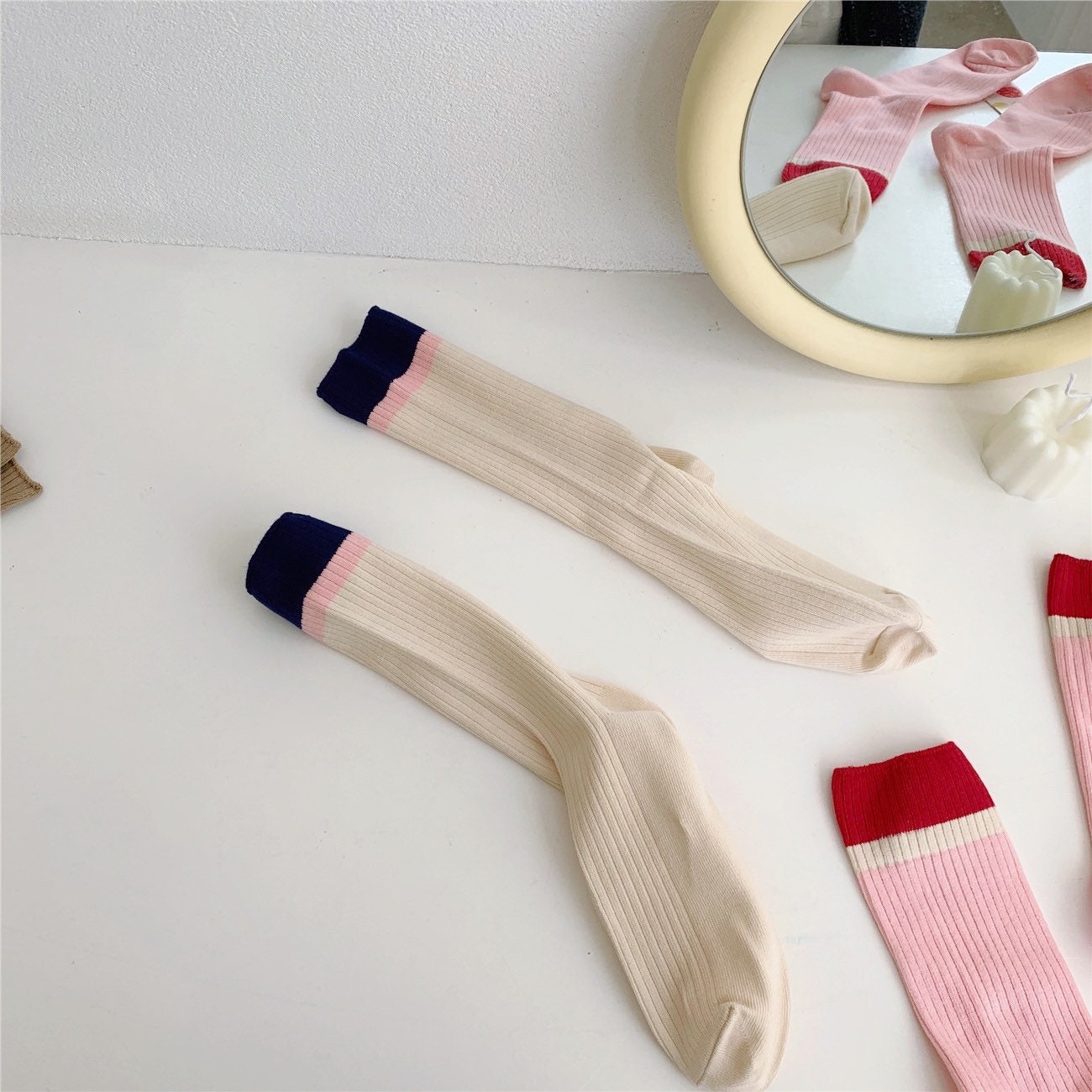 Miss June’s | Women’s | 1 pair cotton socks｜Daily | Natural | Soft | Designed | Solid color | Gift Idea | Casual | Stylish | Comfortable
