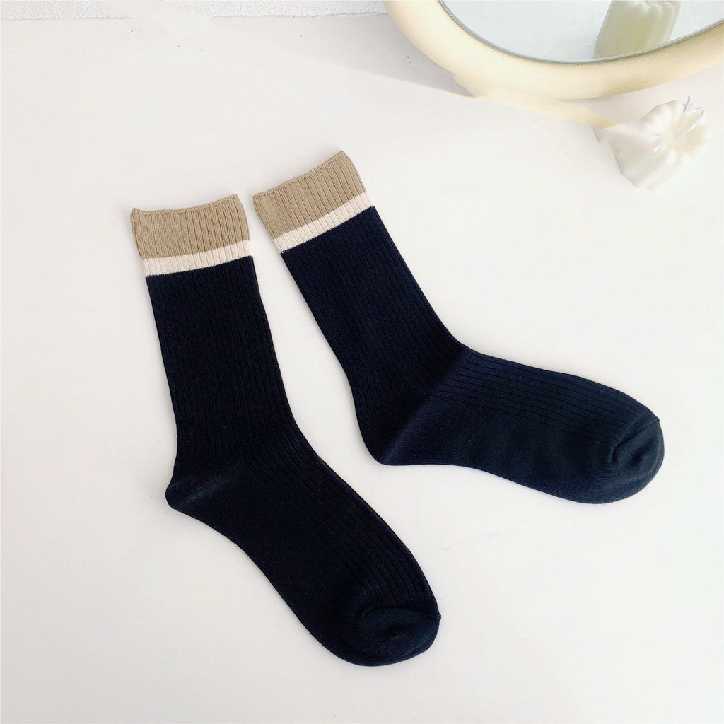 Miss June’s | Women’s | 1 pair cotton socks｜Daily | Natural | Soft | Designed | Solid color | Gift Idea | Casual | Stylish | Comfortable