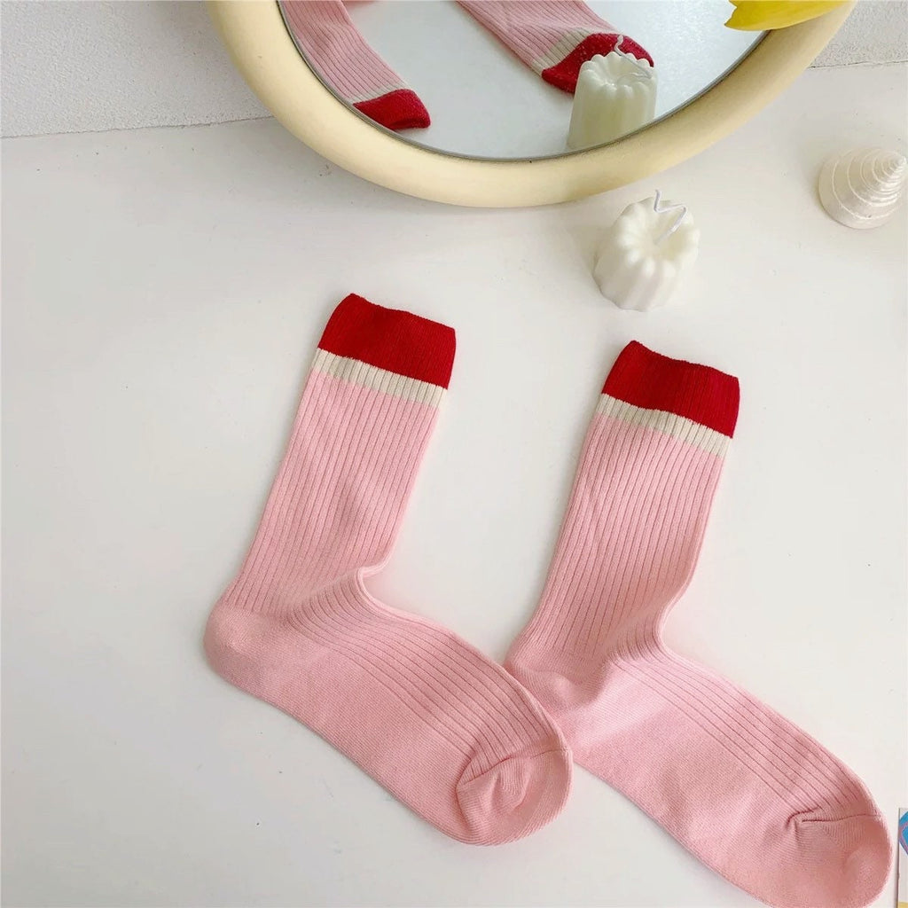 Miss June’s | Women’s | 1 pair cotton socks｜Daily | Natural | Soft | Designed | Solid color | Gift Idea | Casual | Stylish | Comfortable