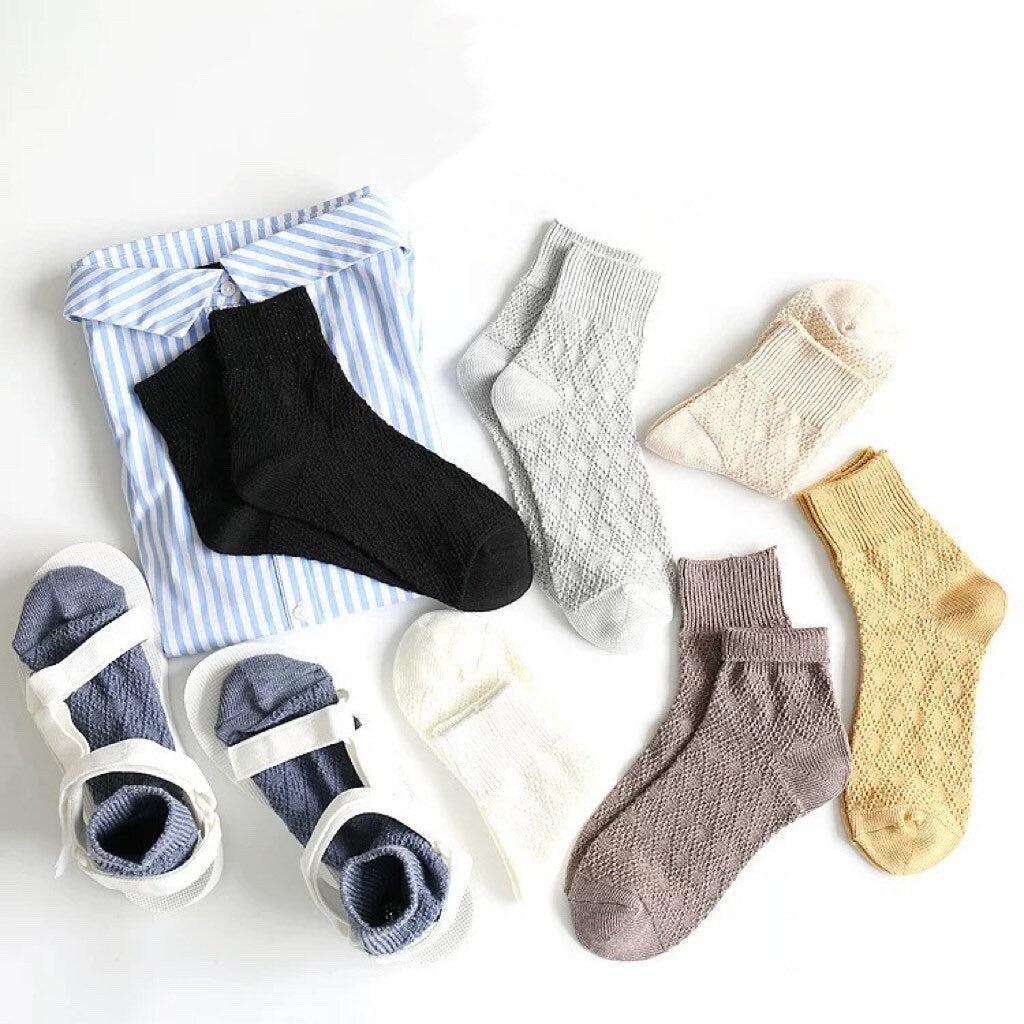 Miss June’s | Women’s | 1 pair cotton lace socks｜Daily | Natural | Soft |  | Solid color | Gift Idea | Casual | Comfortable | summer | Light