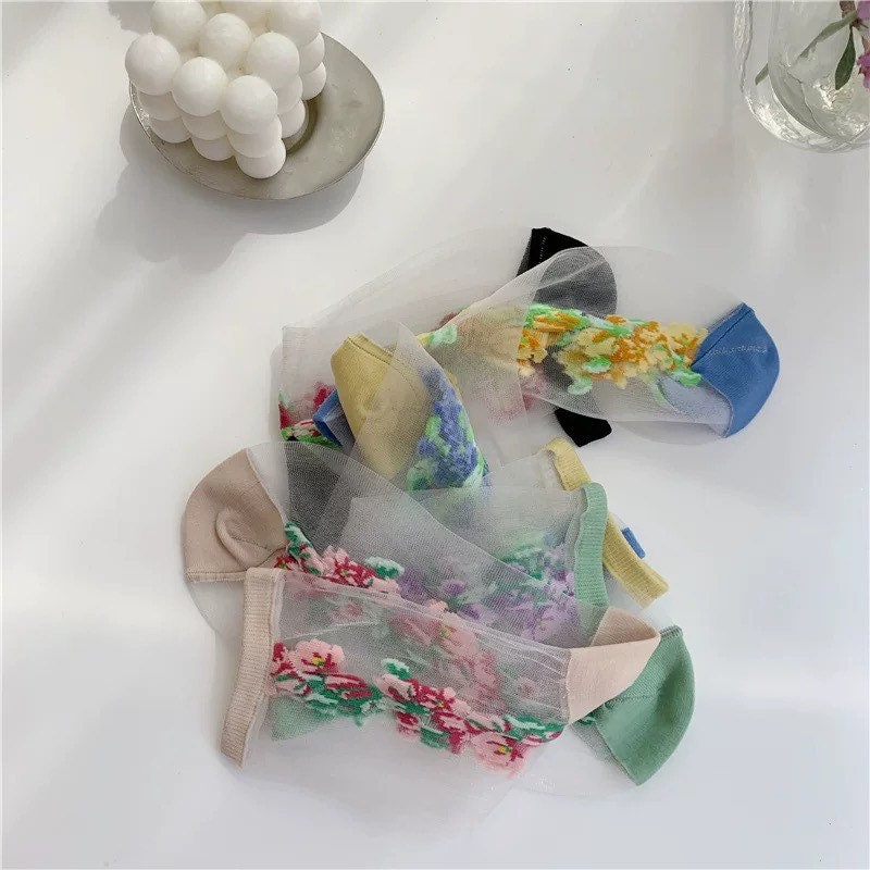 Miss June’s | Women’s Glass Silk-like Transparent socks | Cute | Colorful | Summer | Patterned | Gift Idea | Casual | Comfortable |Art|