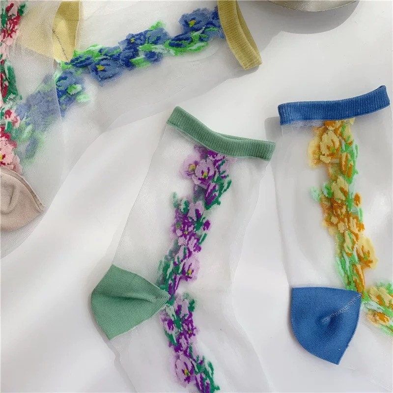 Miss June’s | Women’s Glass Silk-like Transparent socks | Cute | Colorful | Summer | Patterned | Gift Idea | Casual | Comfortable |Art|