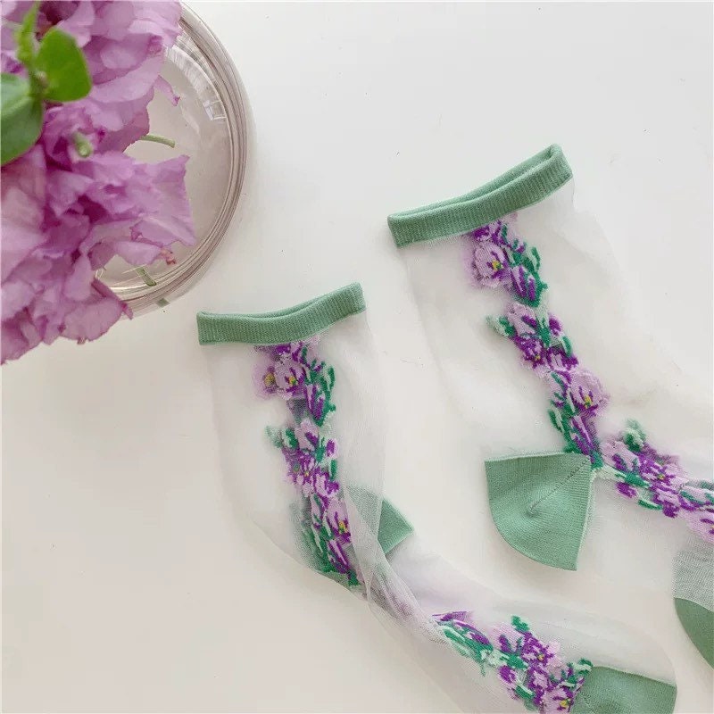 Miss June’s | Women’s Glass Silk-like Transparent socks | Cute | Colorful | Summer | Patterned | Gift Idea | Casual | Comfortable |Art|