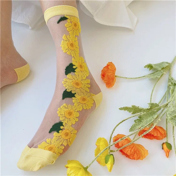 Miss June’s | Women’s Glass Silk-like Transparent socks | Cute | Colorful | Summer | Patterned | Gift Idea | Casual | Comfortable |Art|