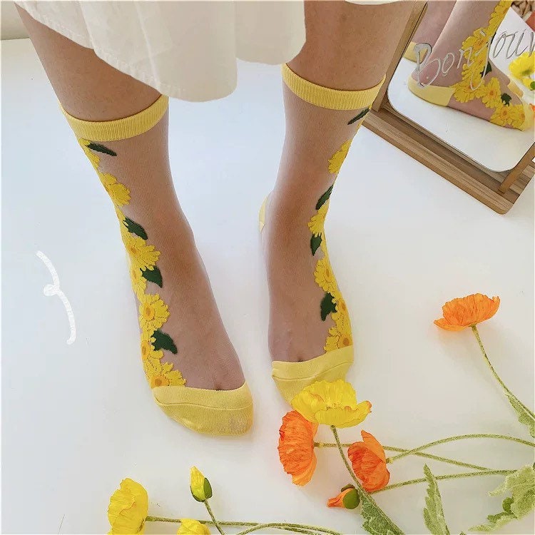 Miss June’s | Women’s Glass Silk-like Transparent socks | Cute | Colorful | Summer | Patterned | Gift Idea | Casual | Comfortable |Art|