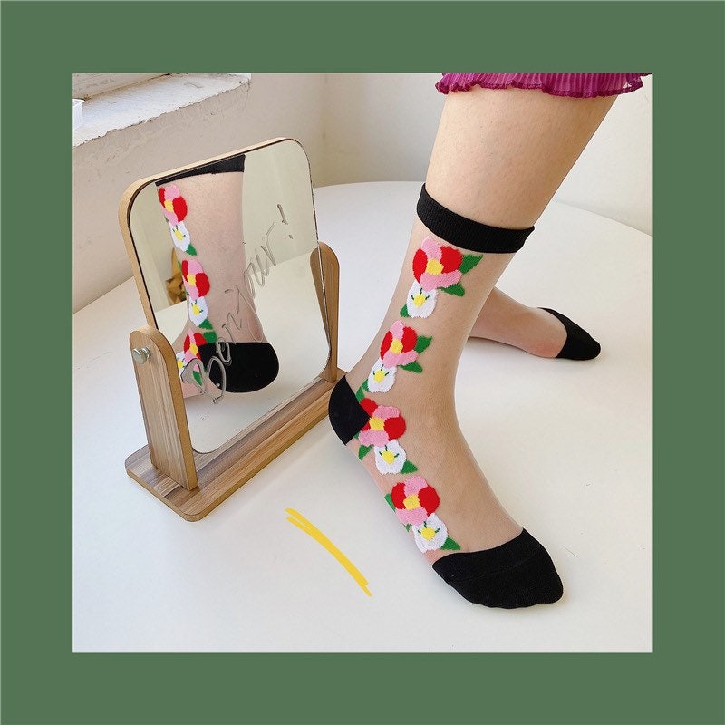 Miss June’s | Women’s Glass Silk-like Transparent socks | Cute | Colorful | Summer | Patterned | Gift Idea | Casual | Comfortable |Art|