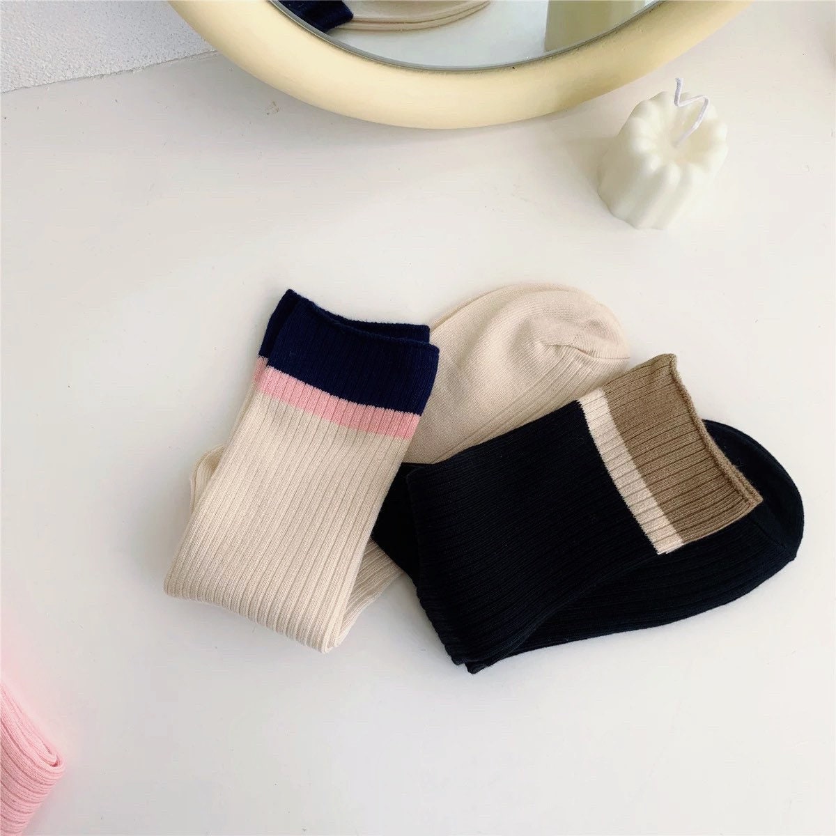 Miss June’s | Women’s | 1 pair cotton socks｜Daily | Natural | Soft | Designed | Solid color | Gift Idea | Casual | Stylish | Comfortable