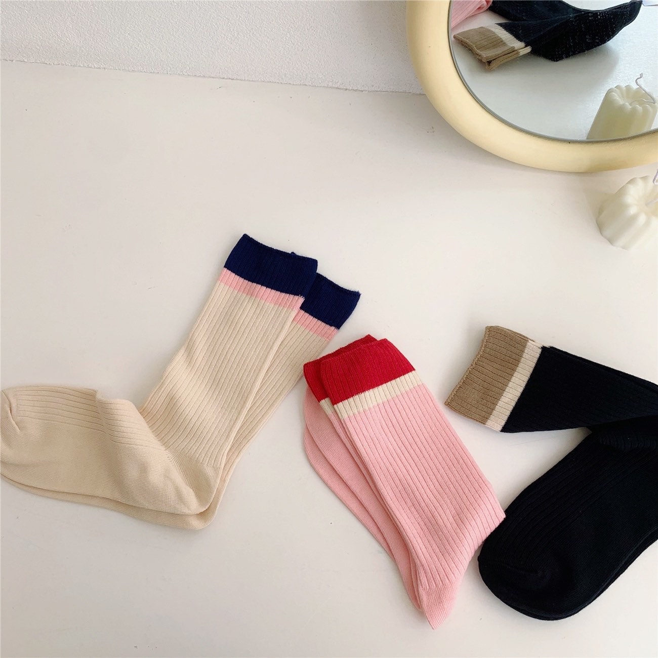 Miss June’s | Women’s | 1 pair cotton socks｜Daily | Natural | Soft | Designed | Solid color | Gift Idea | Casual | Stylish | Comfortable