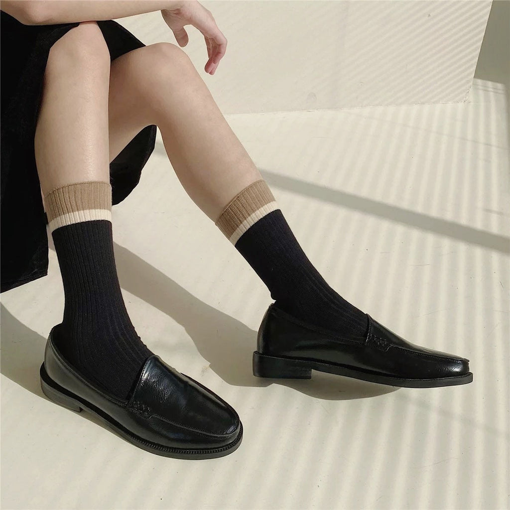 Miss June’s | Women’s | 1 pair cotton socks｜Daily | Natural | Soft | Designed | Solid color | Gift Idea | Casual | Stylish | Comfortable