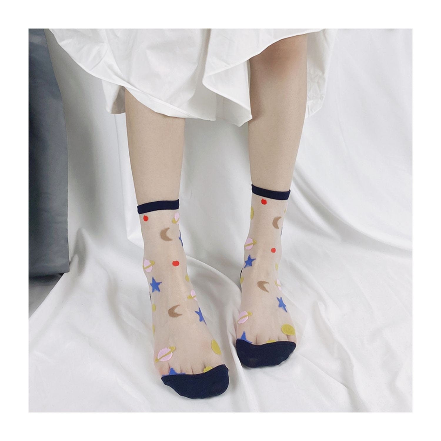 Miss June’s | Women’s Glass Silk-like Transparent socks | Cute | Colorful | Summer | Planet | Gift Idea | Casual | Comfortable |Art