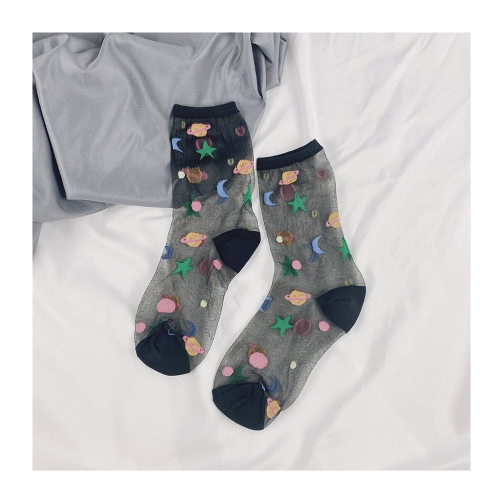 Miss June’s | Women’s Glass Silk-like Transparent socks | Cute | Colorful | Summer | Planet | Gift Idea | Casual | Comfortable |Art