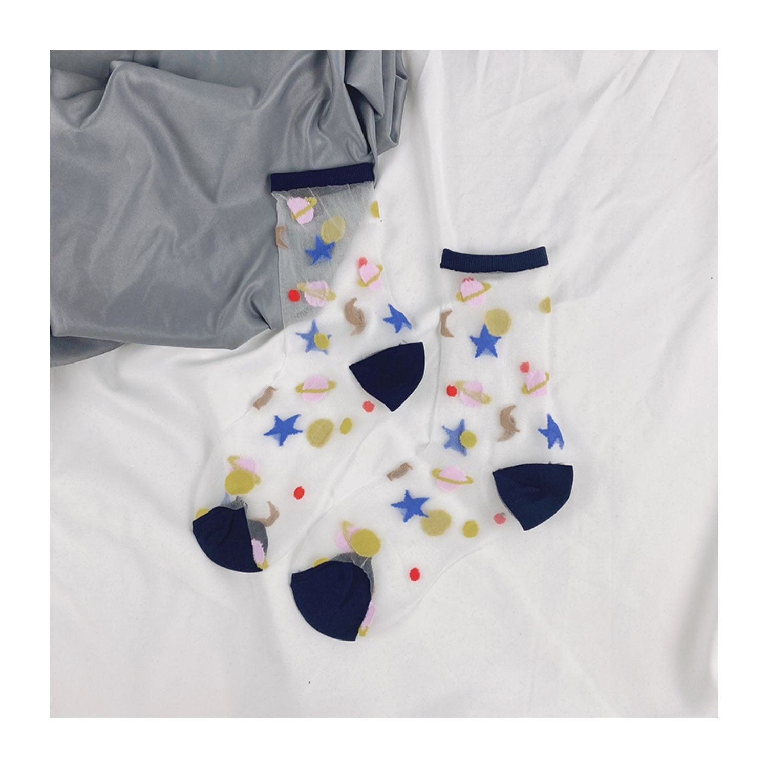 Miss June’s | Women’s Glass Silk-like Transparent socks | Cute | Colorful | Summer | Planet | Gift Idea | Casual | Comfortable |Art