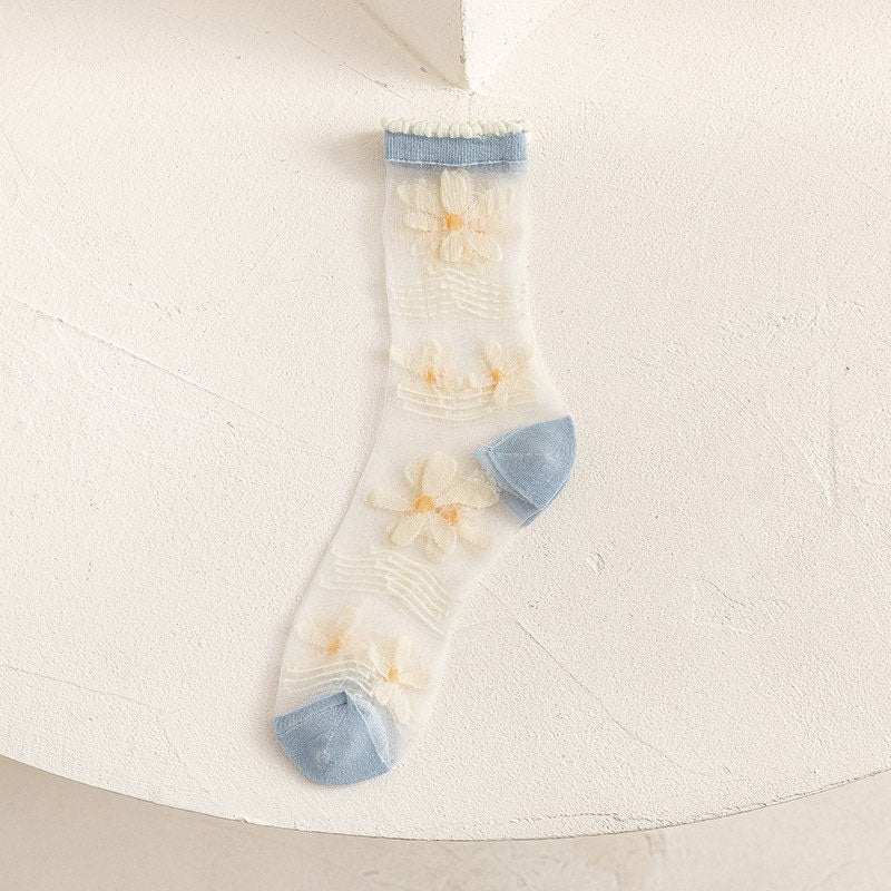 Miss June’s | Women’s Glass Silk-like Transparent socks | Cute | Colorful | Summer | Patterned | Gift Idea | Casual | Comfortable |Art|