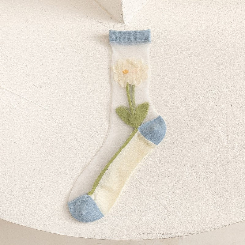 Miss June’s | Women’s Glass Silk-like Transparent socks | Cute | Colorful | Summer | Patterned | Gift Idea | Casual | Comfortable |Art|
