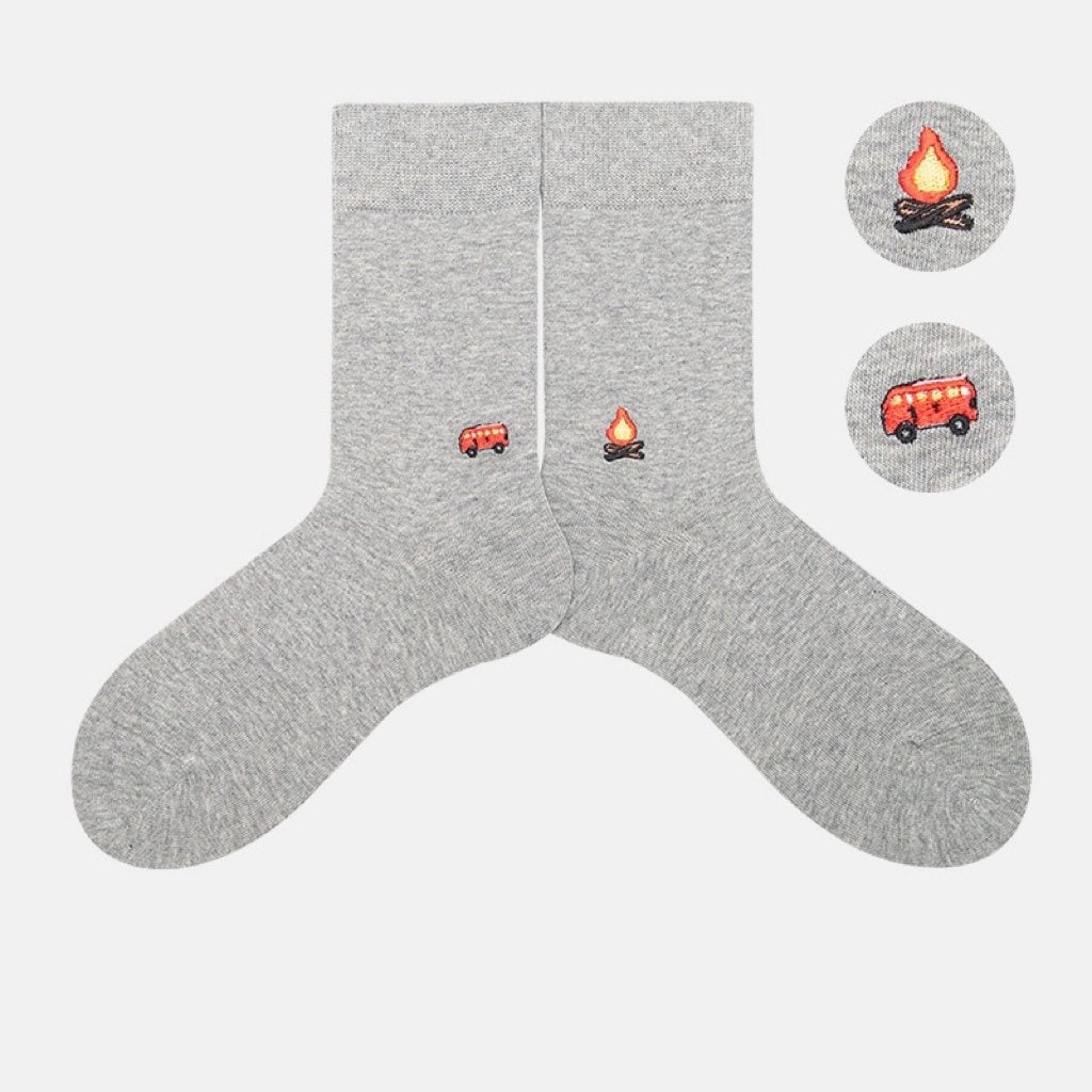 Miss June’s | Women’s | 1 pair embroidered cotton socks｜Daily | Soft | Designed | Solid color | Gift Idea | Casual | Stylish | Comfortable