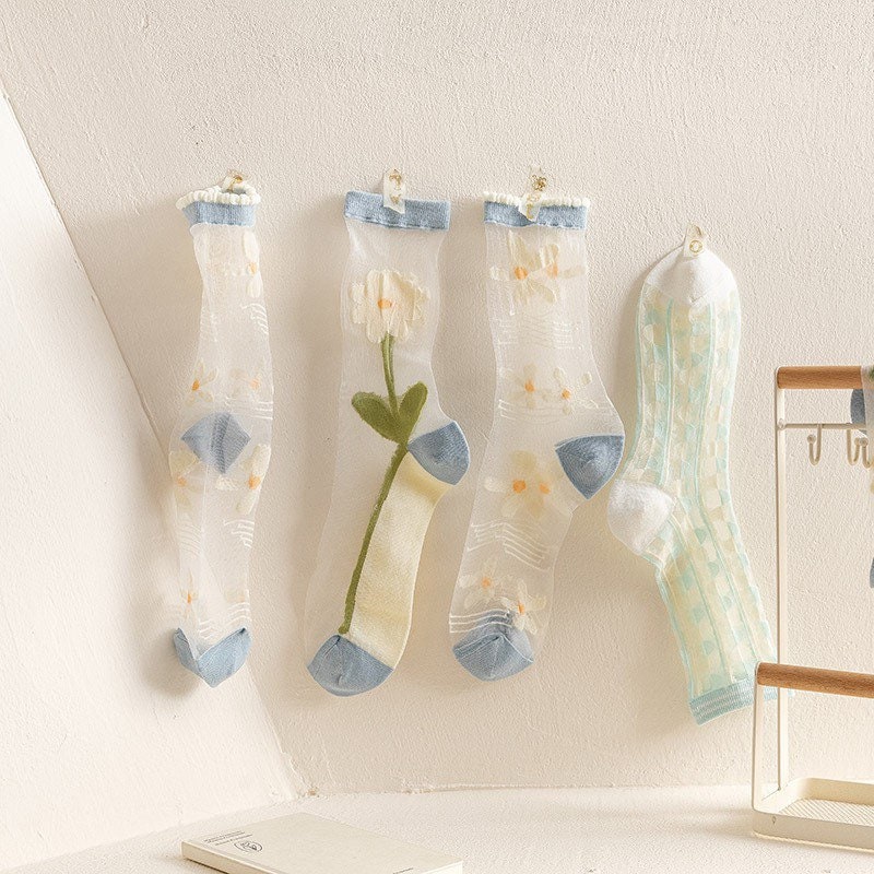 Miss June’s | Women’s Glass Silk-like Transparent socks | Cute | Colorful | Summer | Patterned | Gift Idea | Casual | Comfortable |Art|
