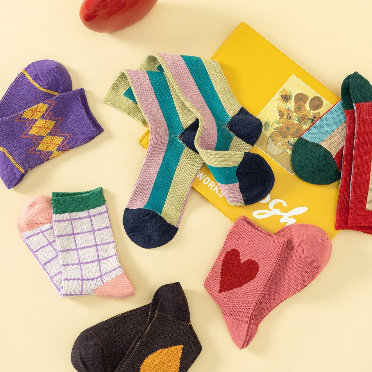 Miss June’s| 4 pair vintage  holiday socks ｜Women’s | Creative | Colorful | Cute | Knit | Designed | Warm | Gift Idea | Cozy | Christmas