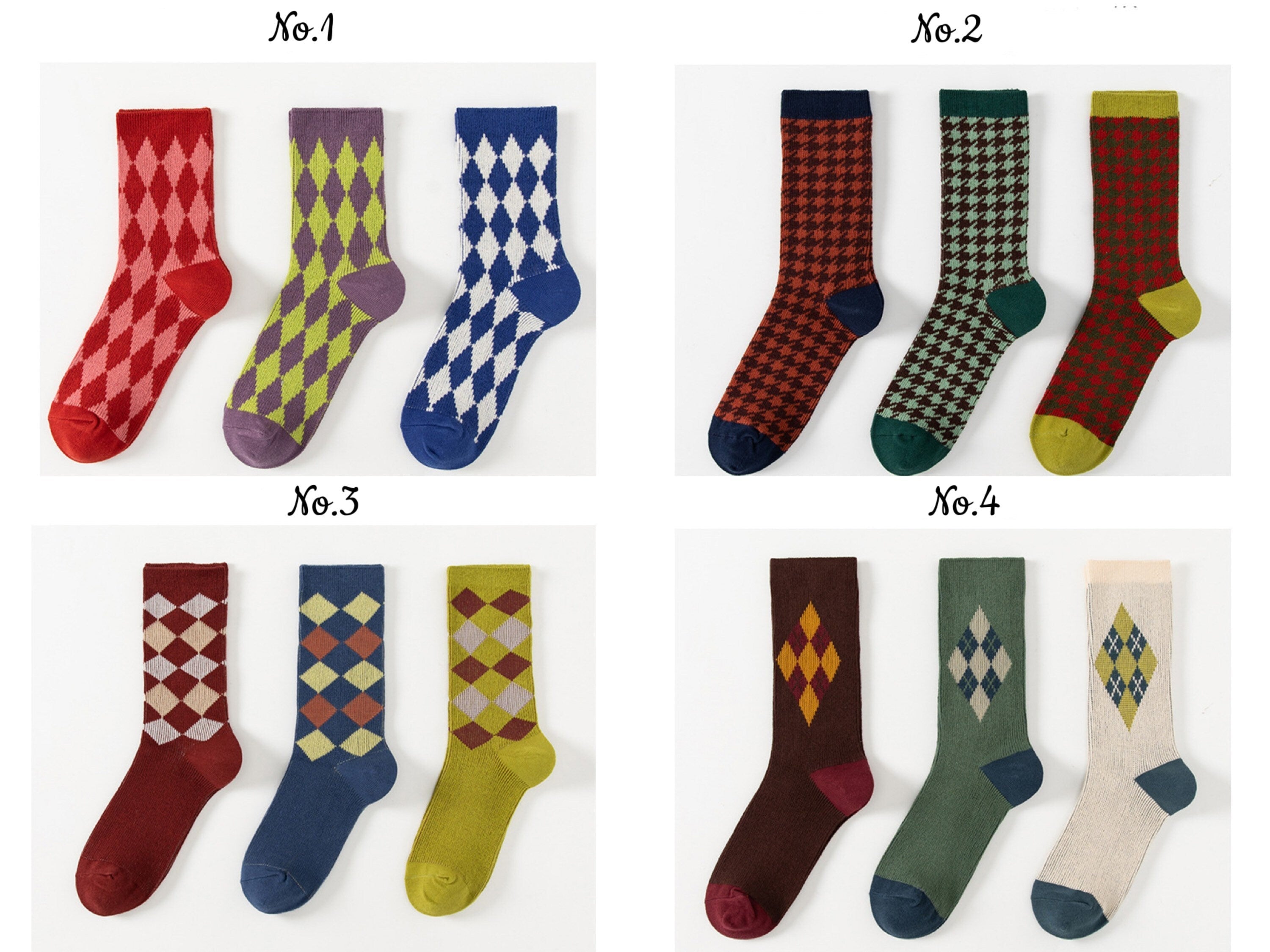Miss June’s| 3 pair vintage  holiday socks ｜Women’s | Creative | Colorful | Cute | Knit | Designed | Warm | Gift Idea | Cozy | Christmas