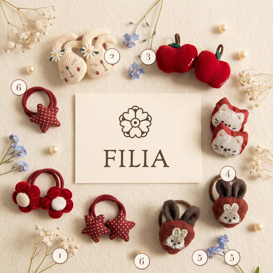 Kawaii Plush Hair Tie Pair – Animal Fruit Flower Star Set for Baby Toddler Girls | FILIA Kids Hair Accessory
