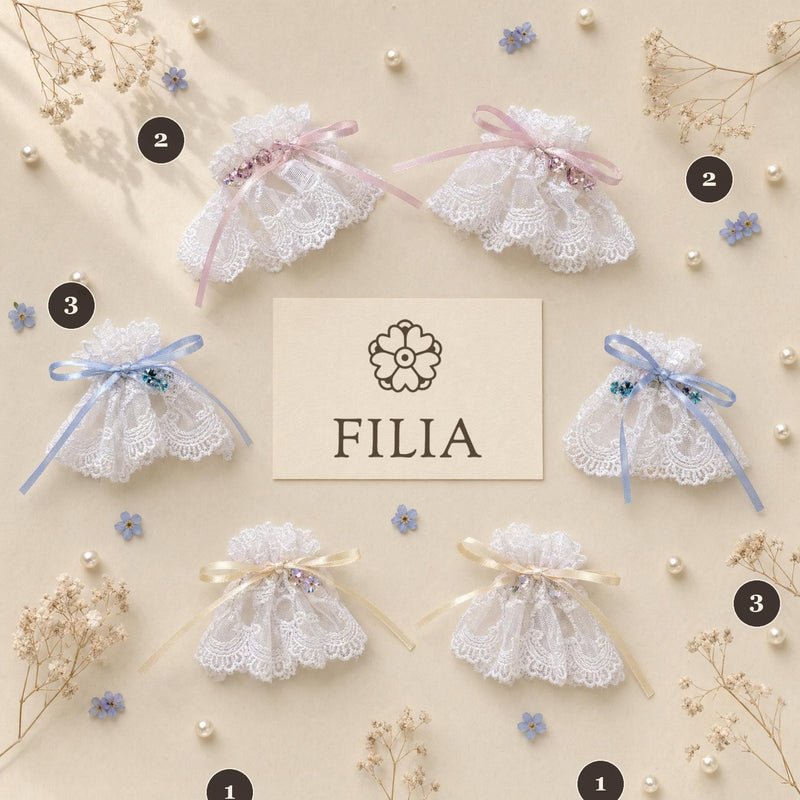 Lace Bow Hair Clip Pair - Sweet Lolita Princess Cream Pink Blue Ribbon Hair Bow for Girls | FILIA Coquette