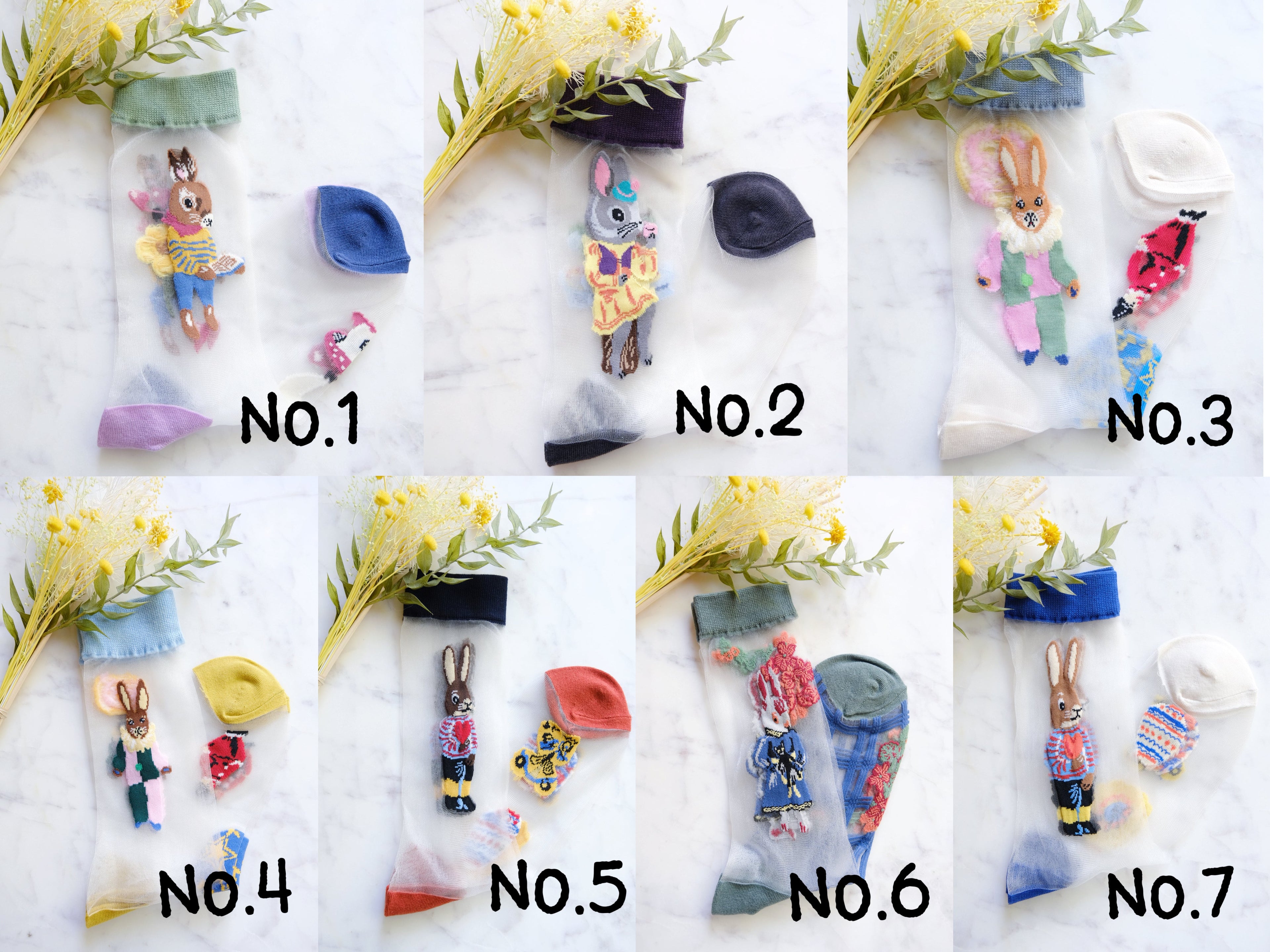 Miss June’s | Women’s Glass Silk-like Transparent socks | Cute | Colorful | Summer | Patterned | Gift Idea | Casual | Bunny lover | animal|