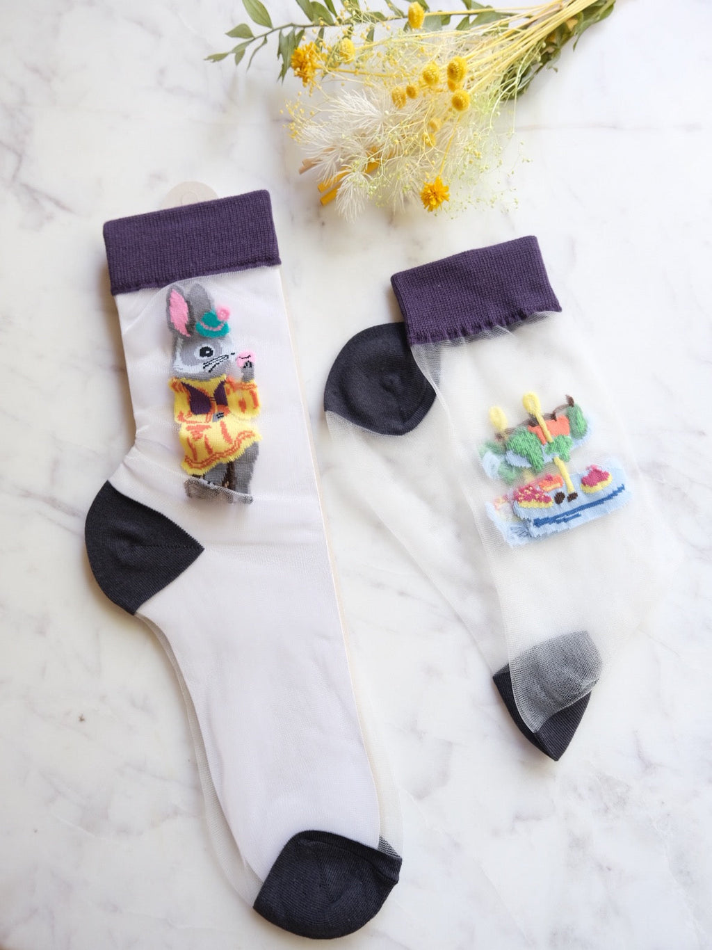 Miss June’s | Women’s Glass Silk-like Transparent socks | Cute | Colorful | Summer | Patterned | Gift Idea | Casual | Bunny lover | animal|